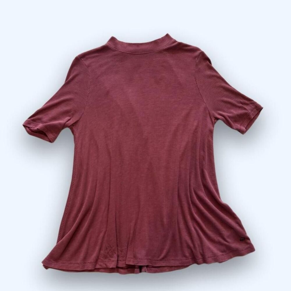American Eagle Women's Short Sleeve Dusty Rose Ribbed Babydoll Top